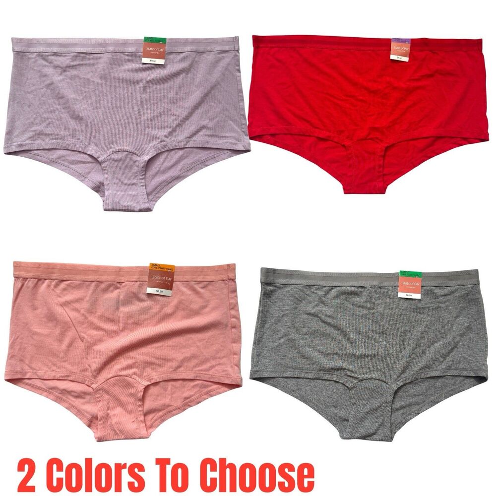 NWT State of Day Women's Brief Panty Cotton Blend Solid Gray Pink Purple or Red